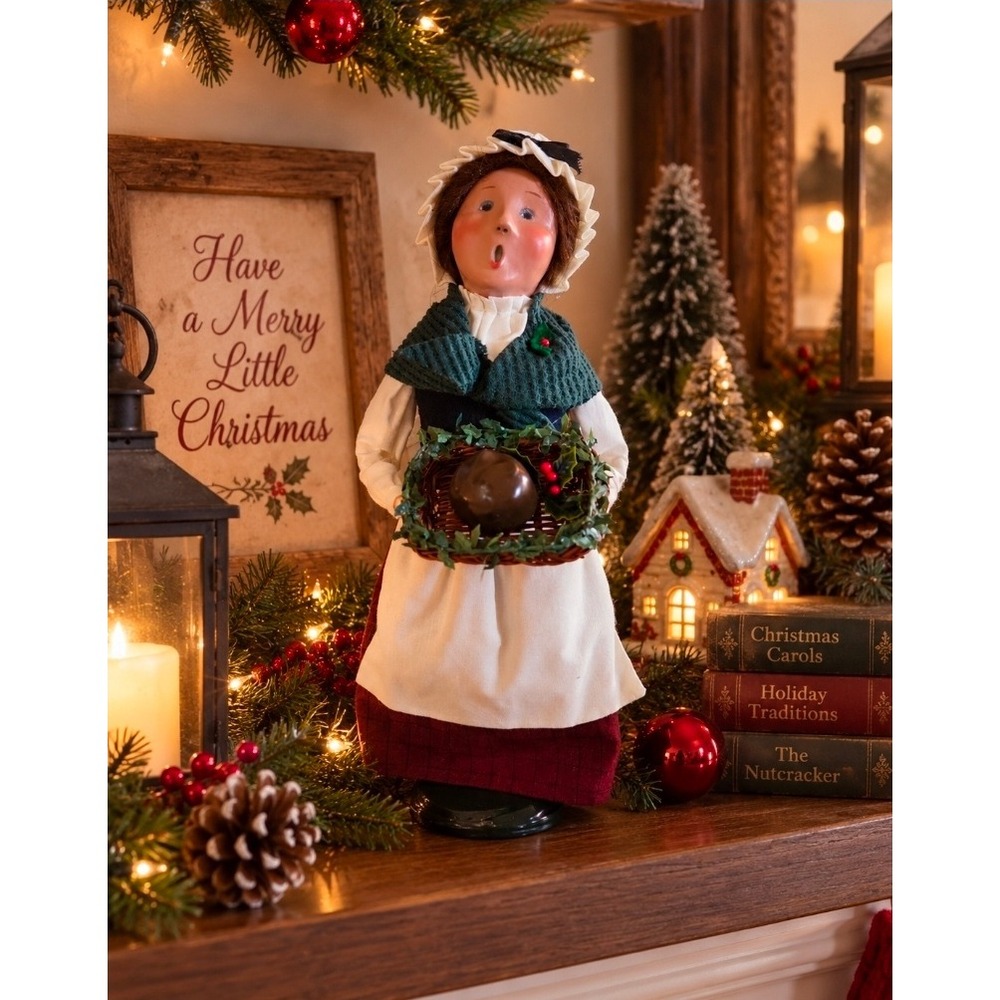 Vintage Byers' Choice Y2K Woman with Figgy Pudding Basket Christmas Figurine